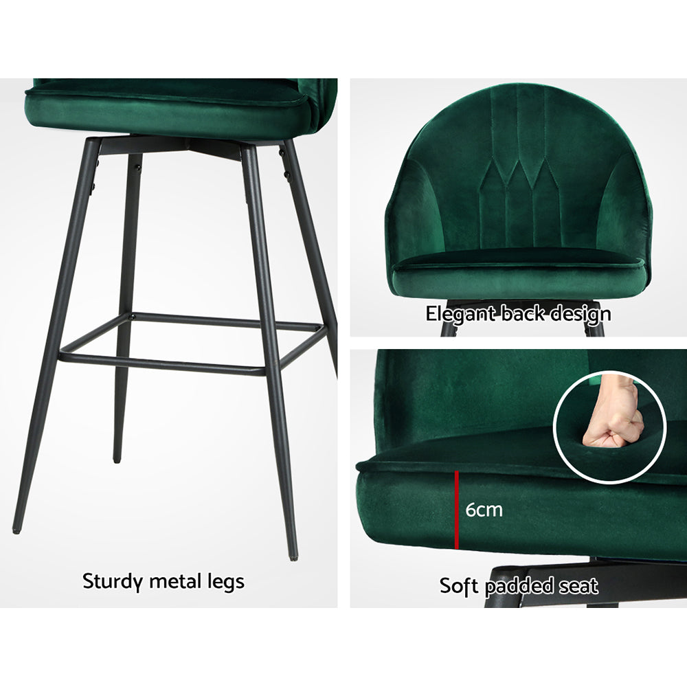 Martini Set of 2 Swivel Bar Stools Velvet Emerald Green - House Things Furniture > Bar Stools & Chairs