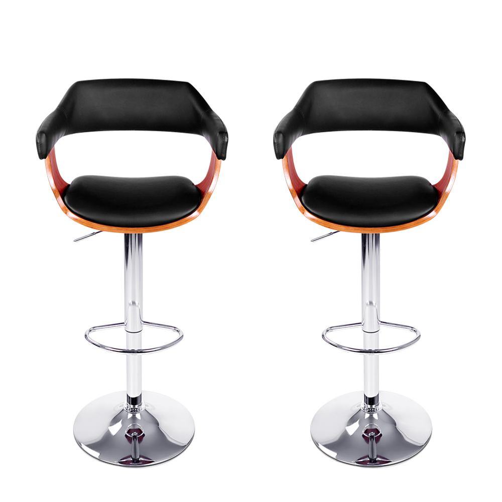 Barton Wood and Leather Bar Stools Swivel Black Set of 2 - House Things Furniture > Bar Stools & Chairs
