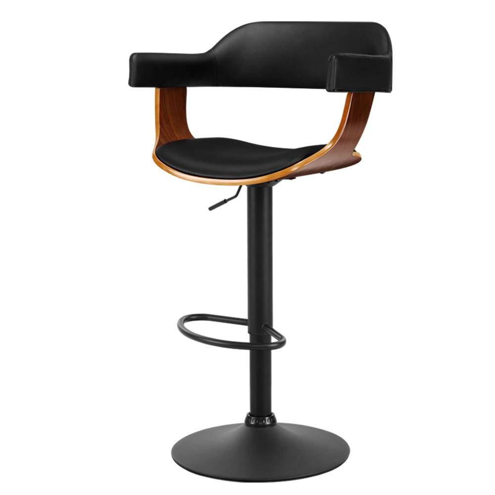 BARTON Wooden Bar Stool Swivel Gas Lift Leather Black - House Things Furniture > Bar Stools & Chairs