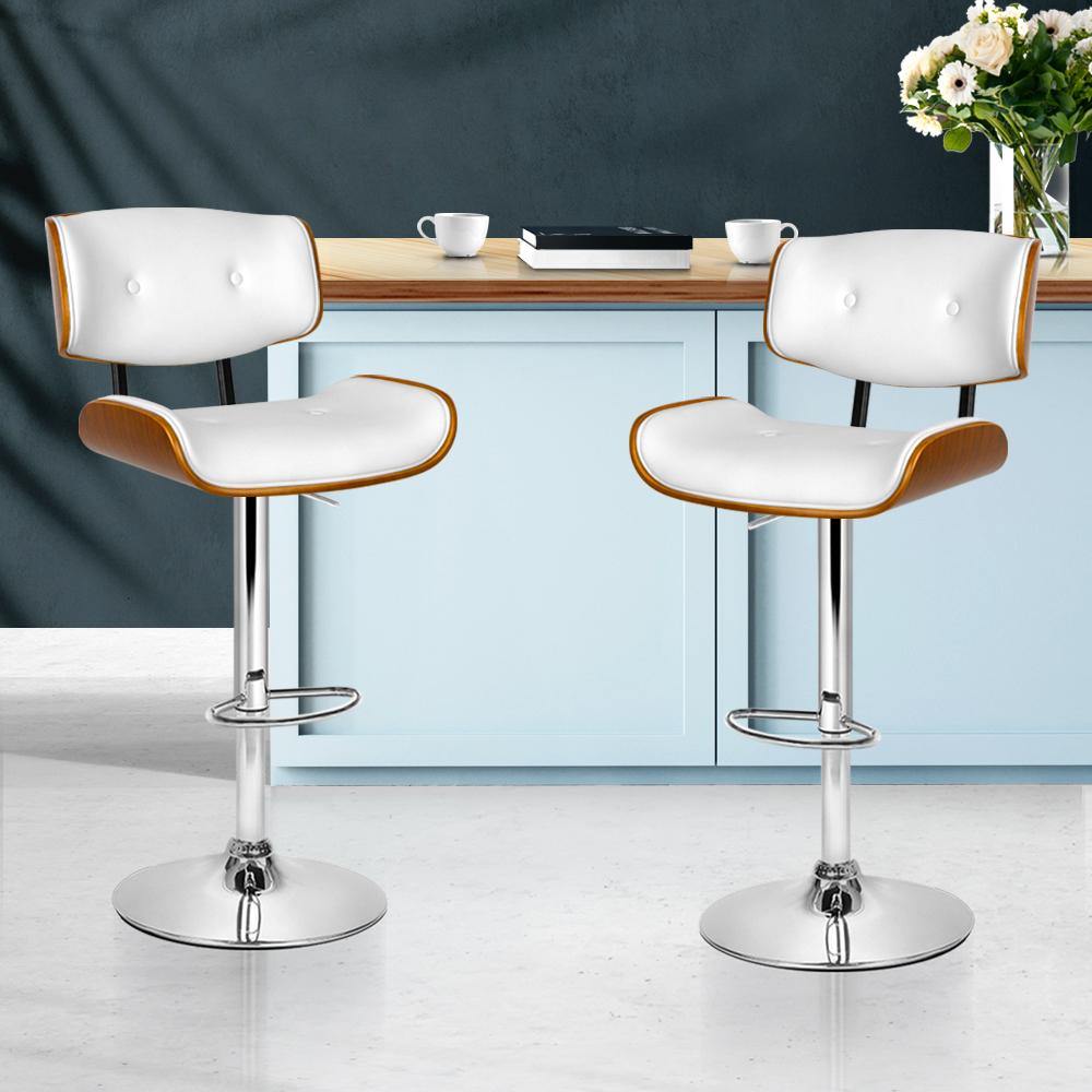 Alaskan Wooden Gas Lift Bar Stools - White - Set of 2 - House Things Furniture > Bar Stools & Chairs