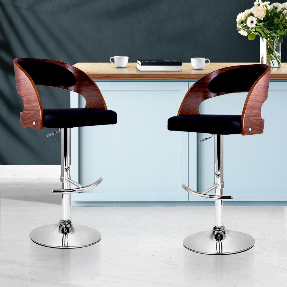 Denzel Black Wooden Gas Lift Bar Stools - Set of 2 - House Things Furniture > Bar Stools & Chairs