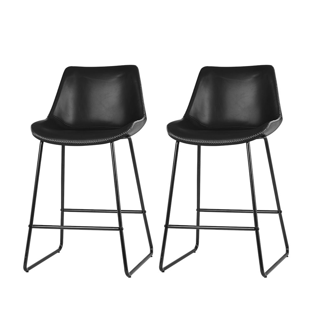 Gundai Set of 2 Bar Stools PU Leather Black - House Things Furniture > Bar Stools & Chairs