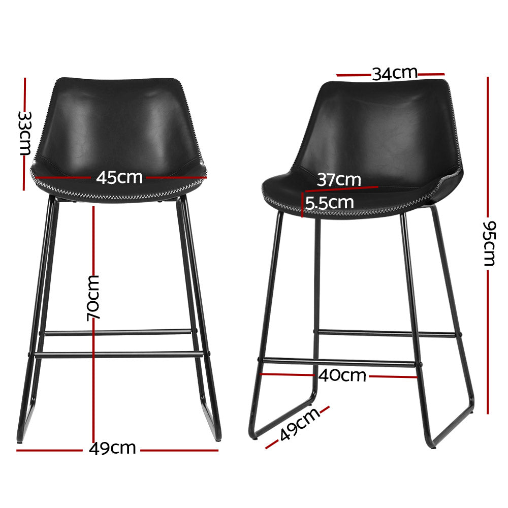 Gundai Set of 2 Bar Stools PU Leather Black - House Things Furniture > Bar Stools & Chairs