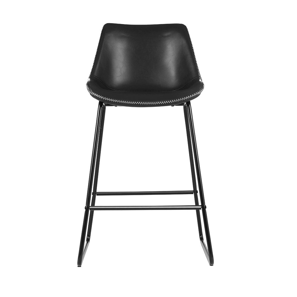 Gundai Set of 2 Bar Stools PU Leather Black - House Things Furniture > Bar Stools & Chairs