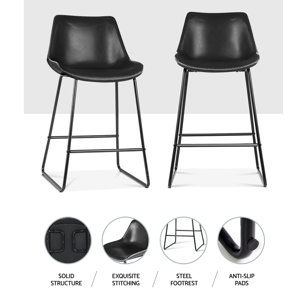 Gundai Set of 2 Bar Stools PU Leather Black - House Things Furniture > Bar Stools & Chairs