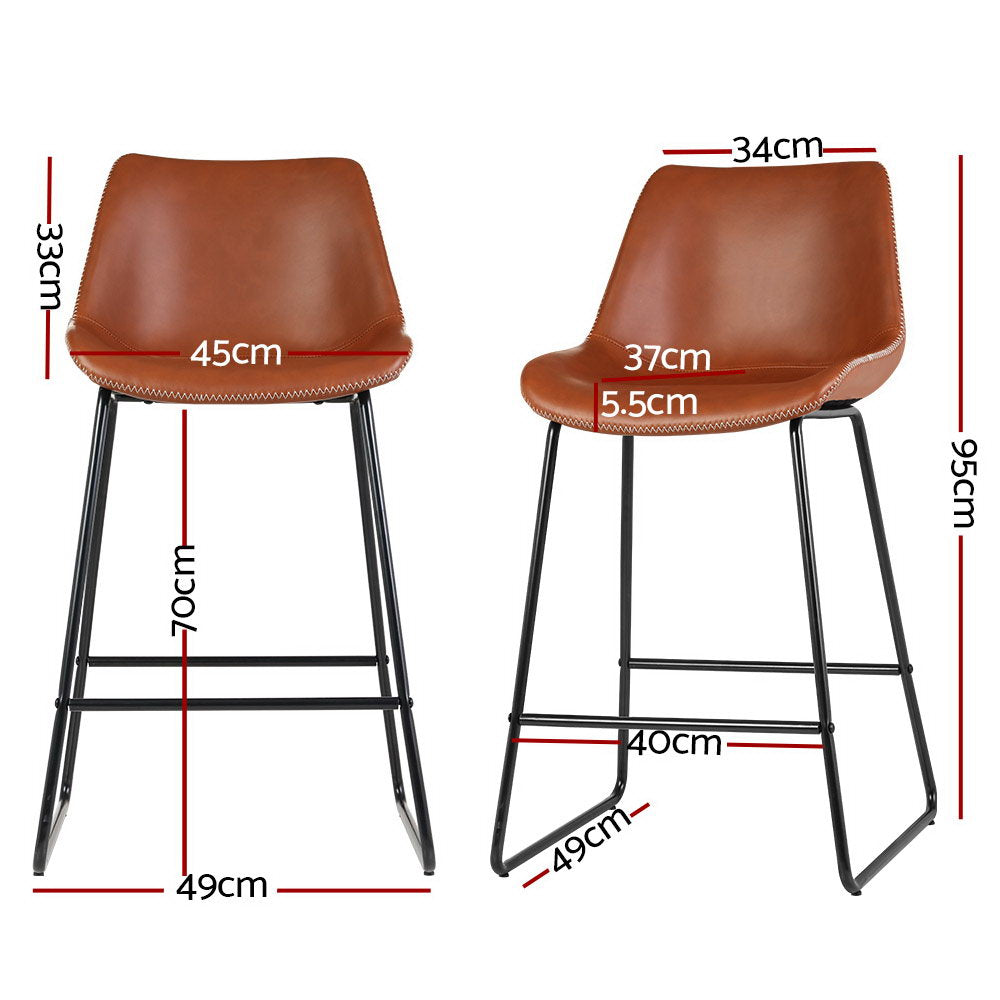 Gundai Set of 2 Bar Stools PU Leather Brown - House Things Furniture > Bar Stools & Chairs