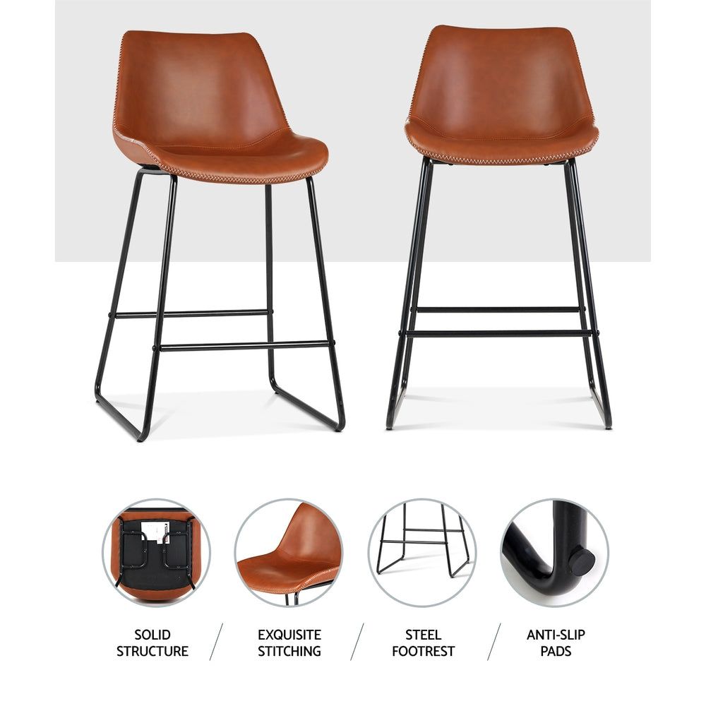 Gundai Set of 2 Bar Stools PU Leather Brown - House Things Furniture > Bar Stools & Chairs