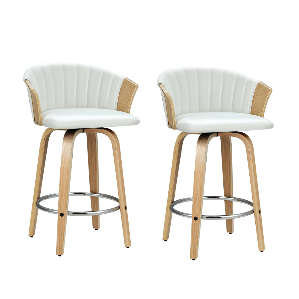 Seashell Set of 2 Swivel Kitchen Stools Leather White - House Things Furniture > Bar Stools & Chairs