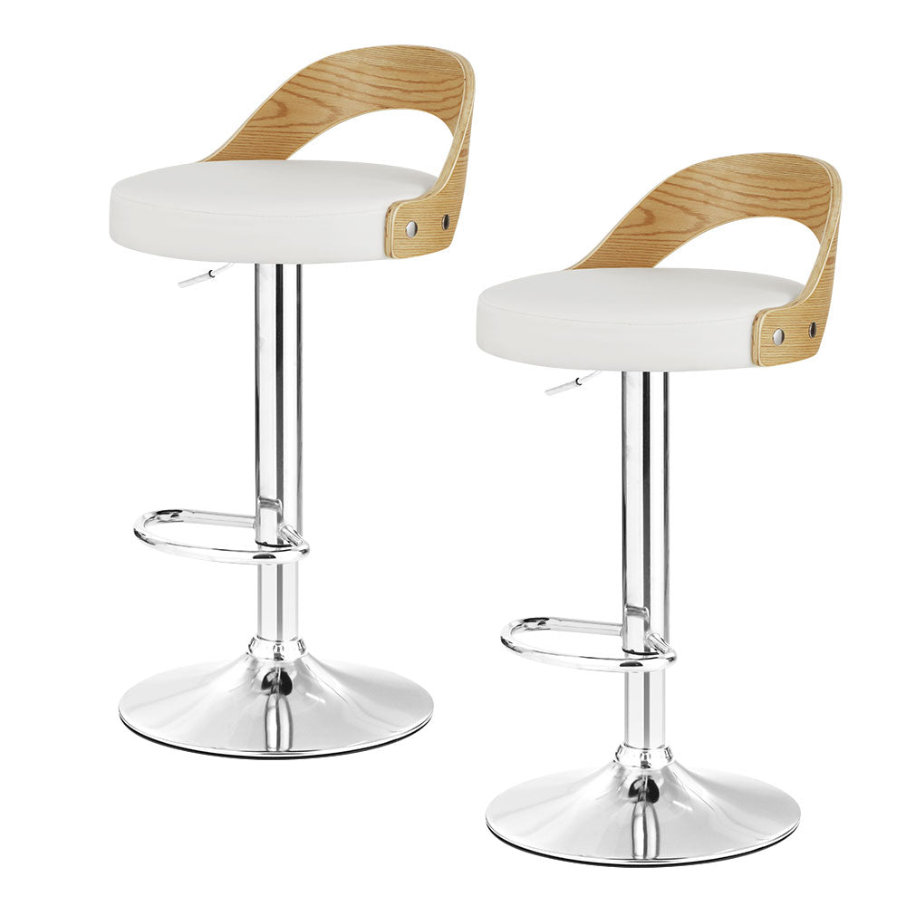 Set of 2 Bjorn Bar Stools Swivel Gas Lift Wooden White - House Things Furniture > Bar Stools & Chairs
