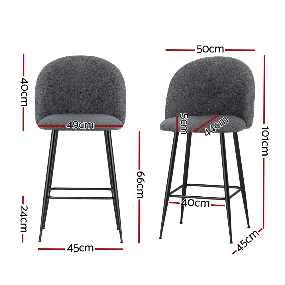 Set of 2 Grandeur Sherpa Fabric Bar Stools Charcoal - House Things Furniture > Bar Stools & Chairs