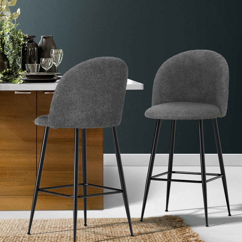 Set of 2 Grandeur Sherpa Fabric Bar Stools Charcoal - House Things Furniture > Bar Stools & Chairs
