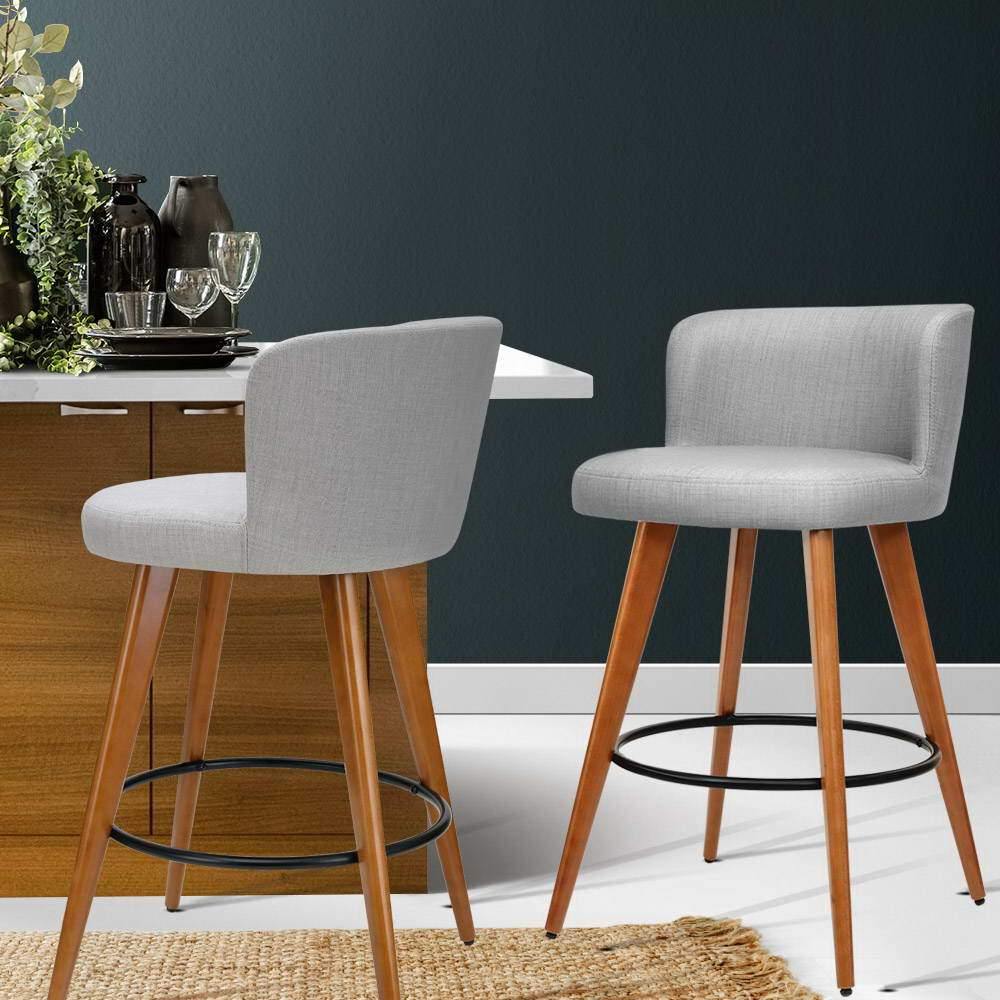 James Light Grey Fabric Wooden Swivel Bar Stools - Set of 2 - House Things Furniture > Bar Stools & Chairs