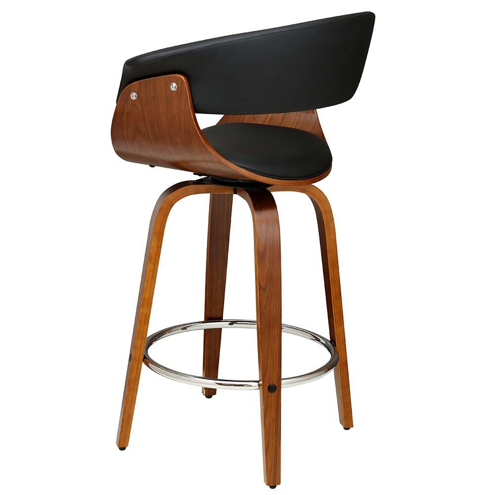 Boaz 1 x Wooden Bar Stool Swivel Leather Black - House Things Furniture > Bar Stools & Chairs