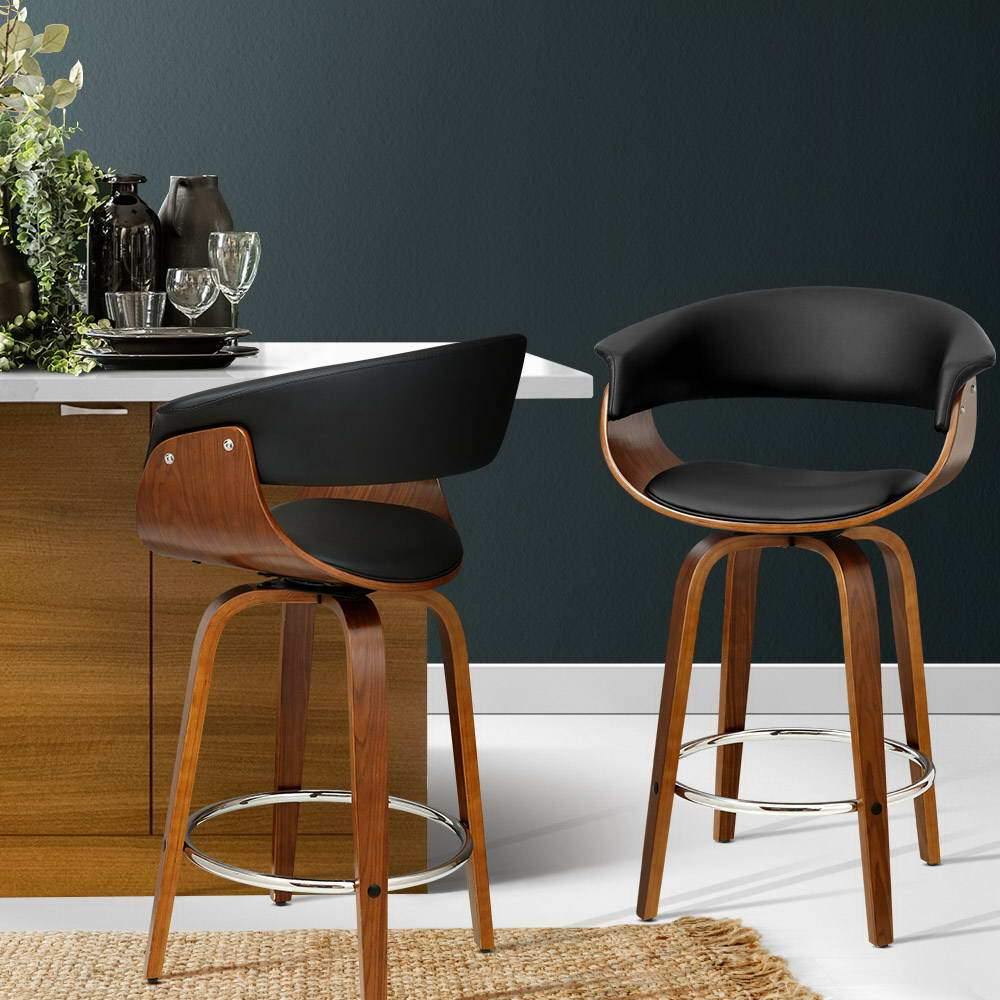 Boaz Black Leather Swivel Wooden Bar Stool - Set of 2 - House Things Furniture > Bar Stools & Chairs