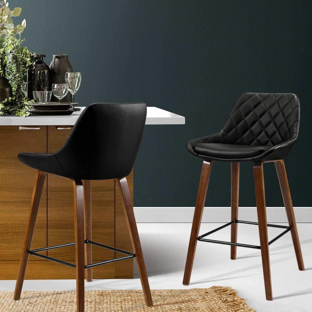Bender Kitchen BarStools Wood & Leather Set of 2 - House Things Furniture > Bar Stools & Chairs
