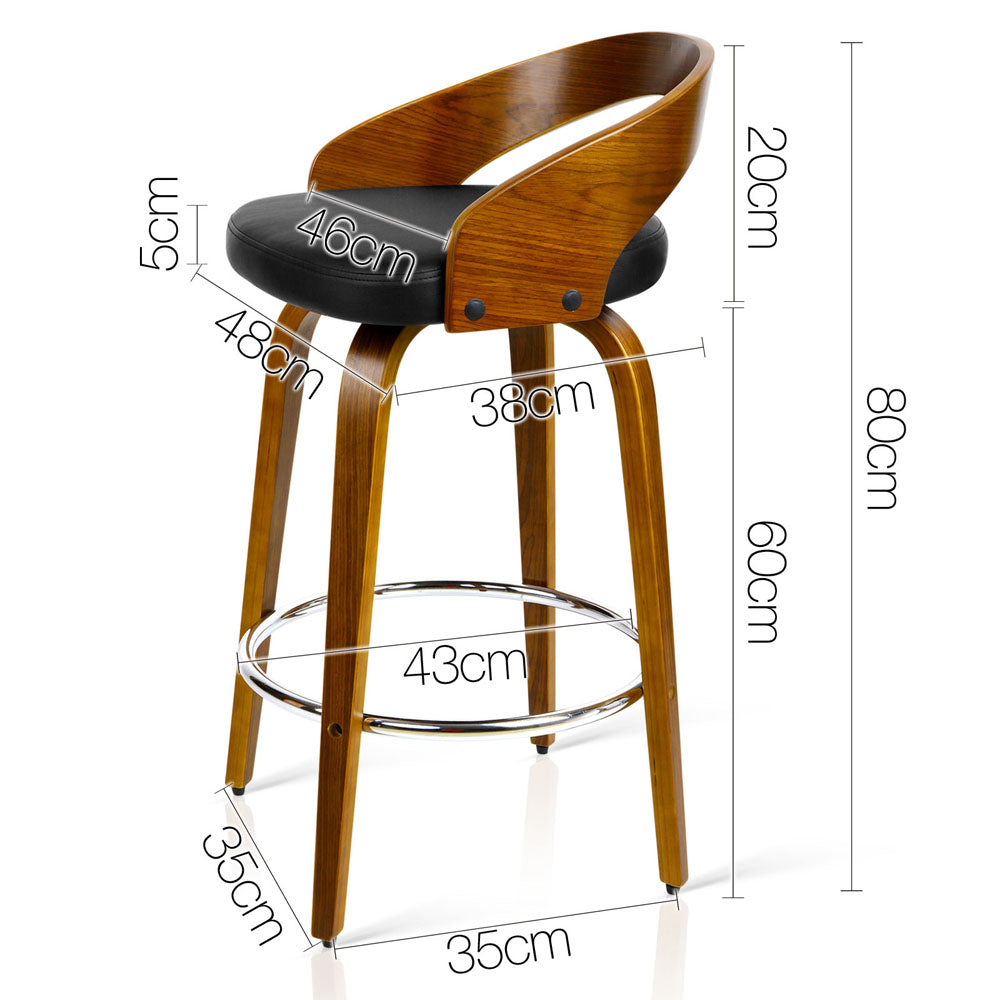 Milton 2 x Wooden Bar Stools - Black - House Things Furniture > Bar Stools & Chairs