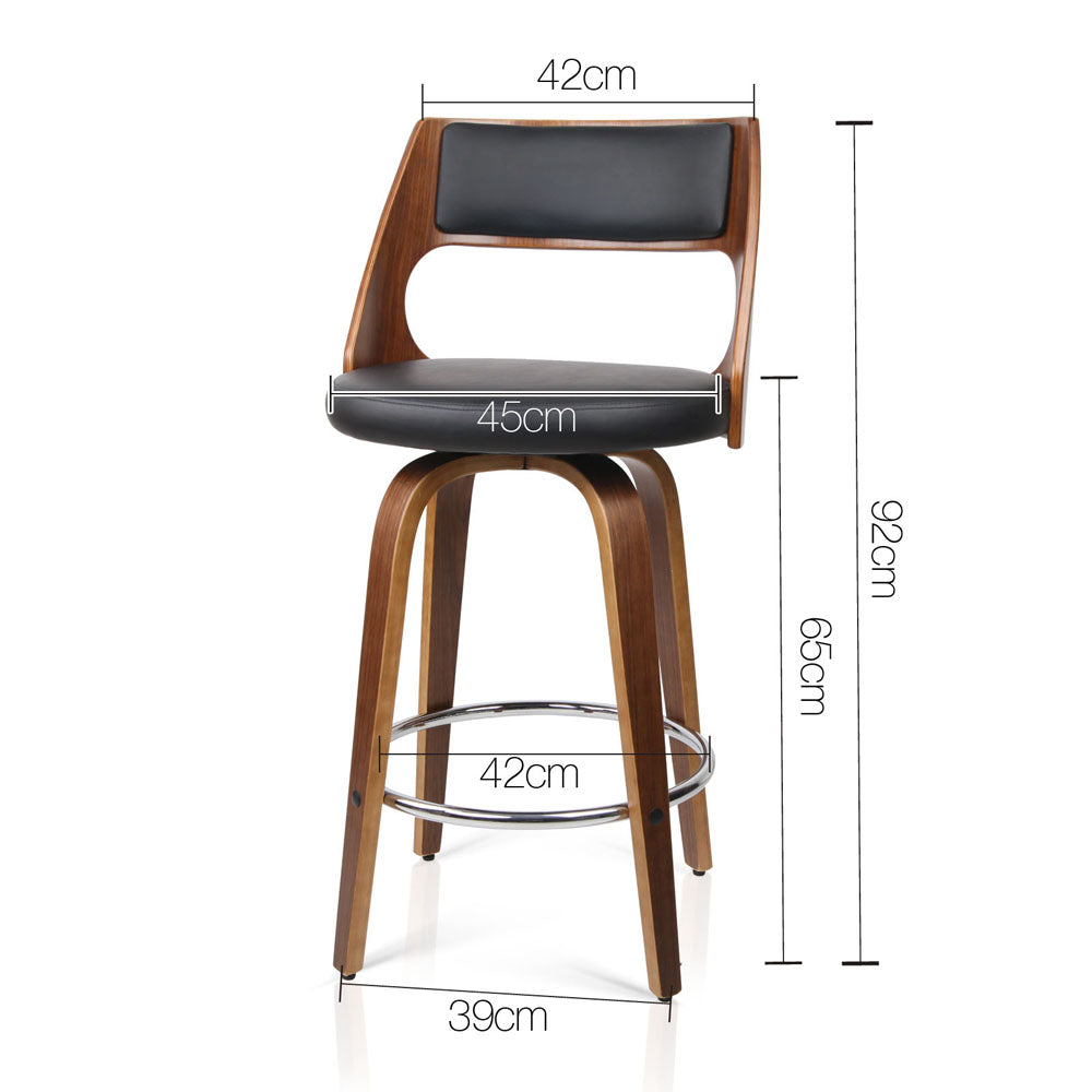 Arnd Black PU Leather Wooden Swivel Bar Stools Padded 65cm - Set of 2 - House Things Furniture > Bar Stools & Chairs