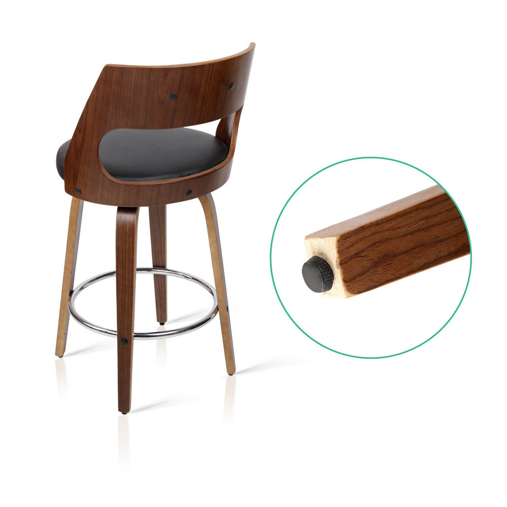 Arnd Black PU Leather Wooden Swivel Bar Stools Padded 65cm - Set of 2 - House Things Furniture > Bar Stools & Chairs