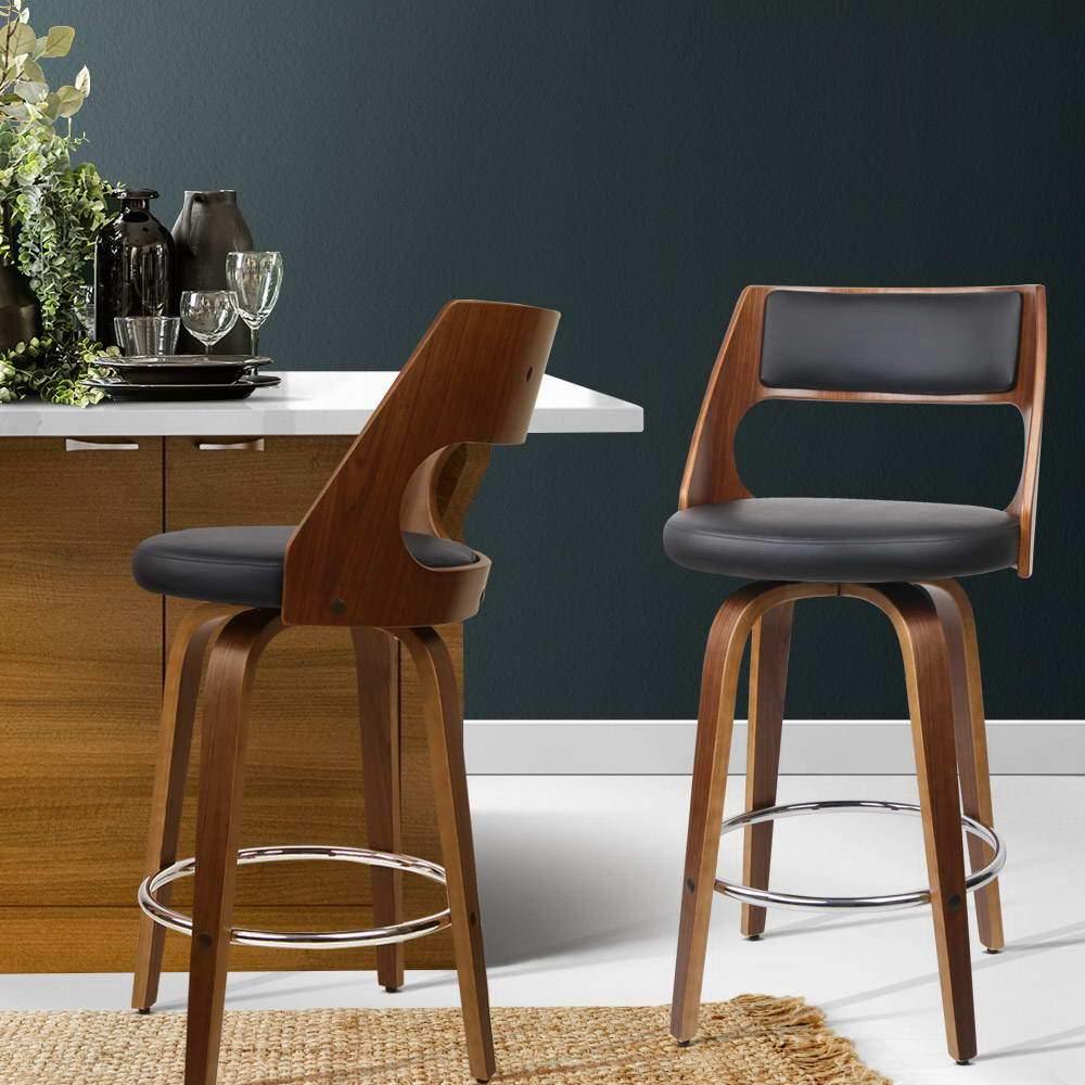 Arnd Black and Wood Swivel Bar Stools 76cm Set of 2 - House Things Furniture > Bar Stools & Chairs