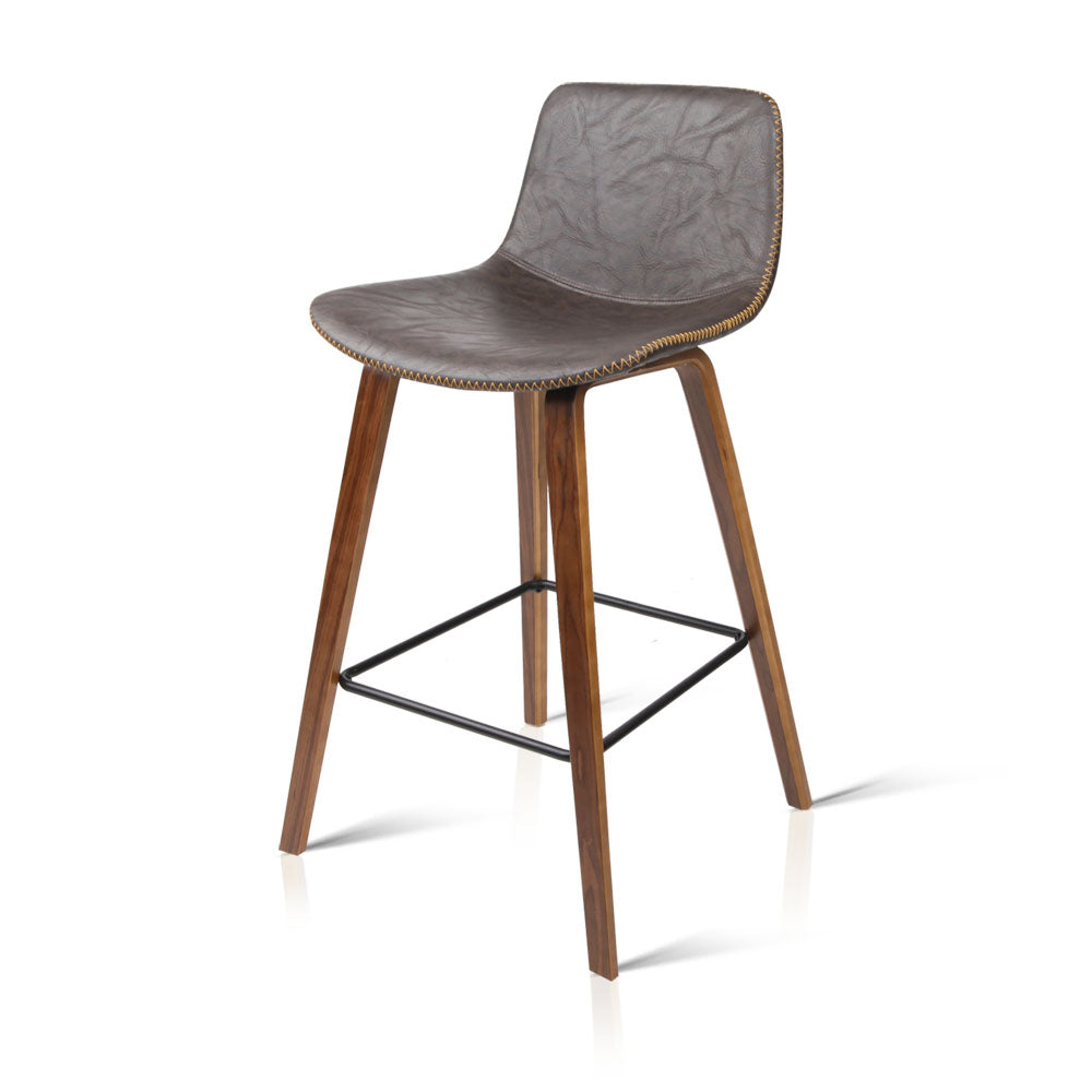 Diesel Set of 2 PU Leather Bar Stools - Walnut - House Things Furniture > Bar Stools & Chairs