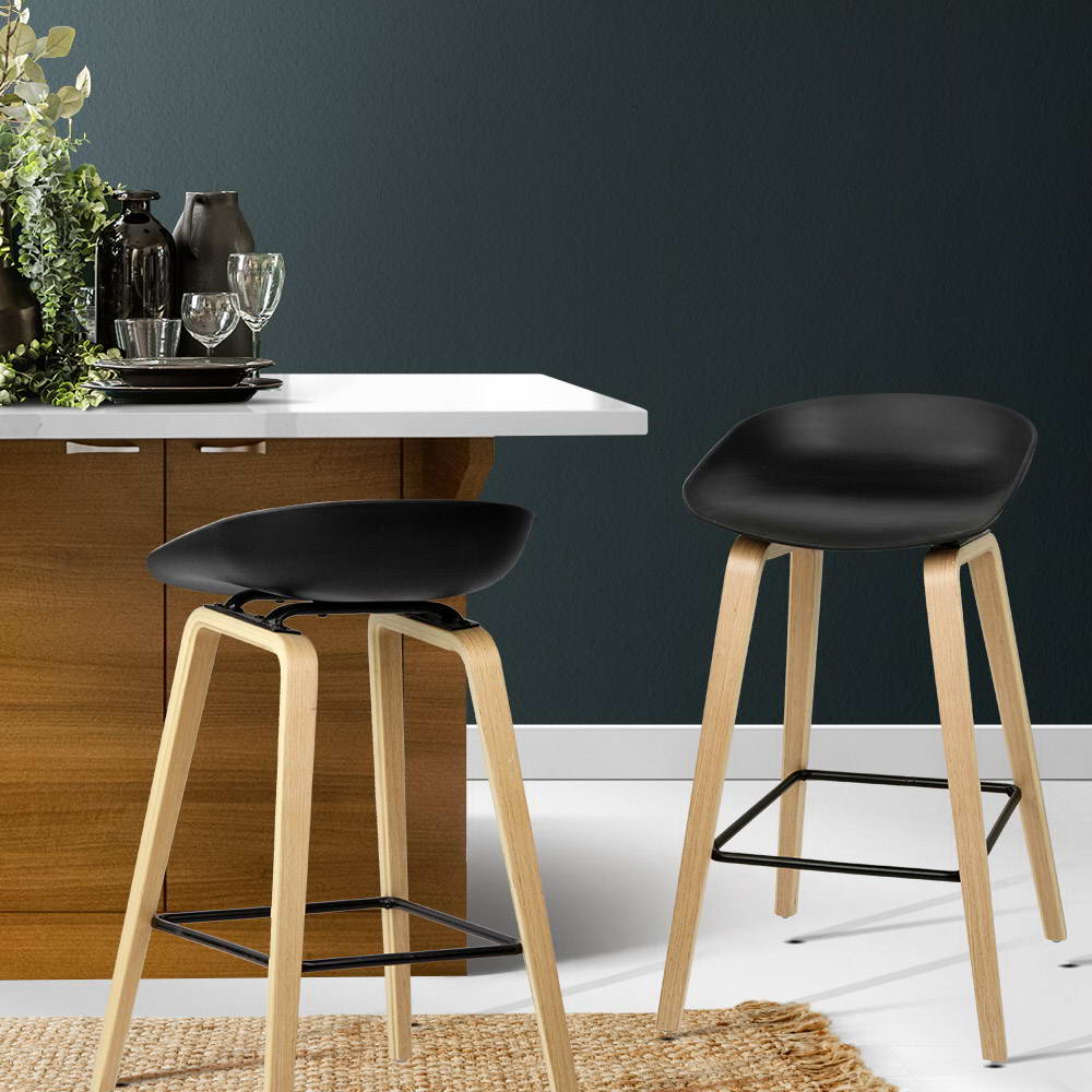 Finn 2 x Wooden Backless Bar Stools - Black - House Things Furniture > Bar Stools & Chairs