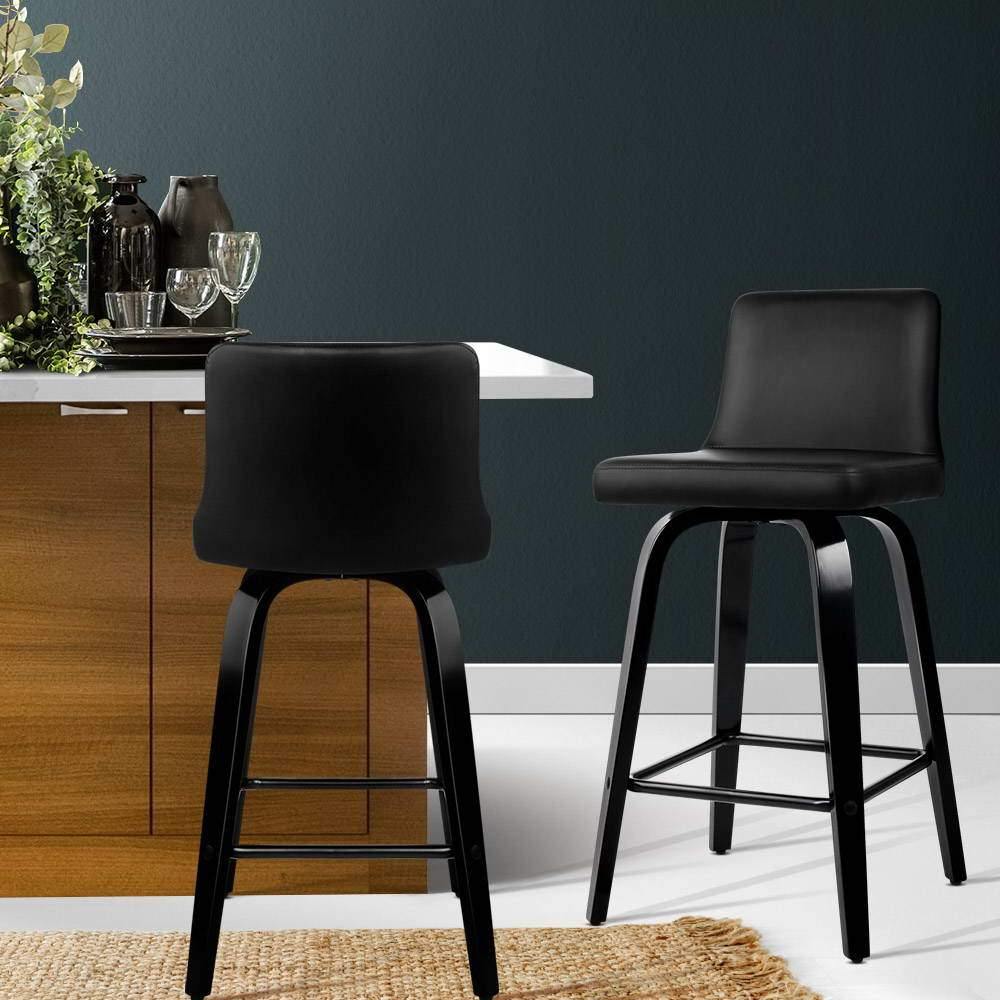 Byron set of 2 Wooden Bar Stool - Black - House Things Furniture > Bar Stools & Chairs