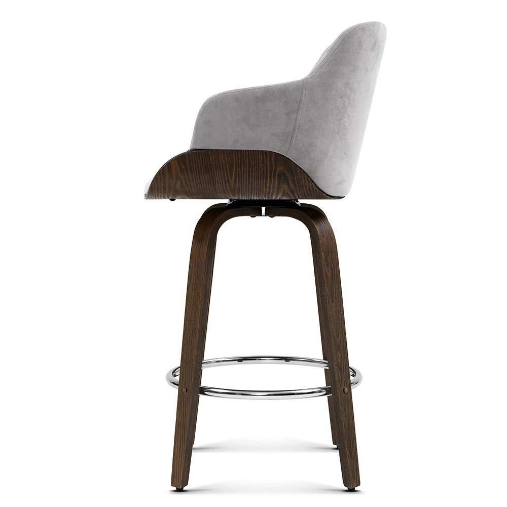 Kitchen Bar Stool Wood Velvet Grey - Martine - House Things Furniture > Bar Stools & Chairs