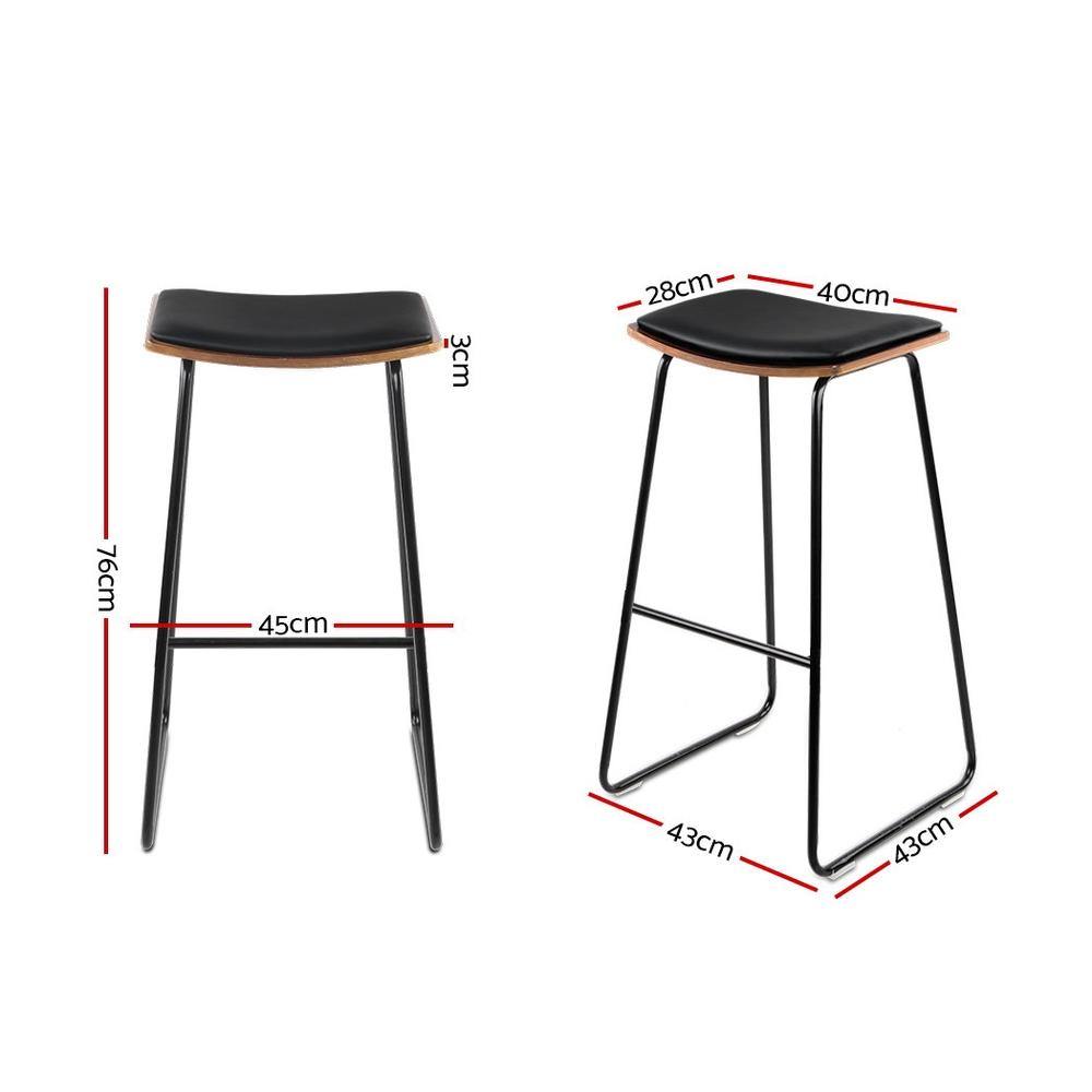 Cooper 2 x Backless Leather Bar Stools - Black - House Things Furniture > Bar Stools & Chairs