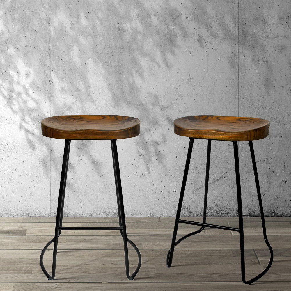 Sally 2 x Wooden Backless Bar Stools - Black 65cm - House Things Furniture > Bar Stools & Chairs