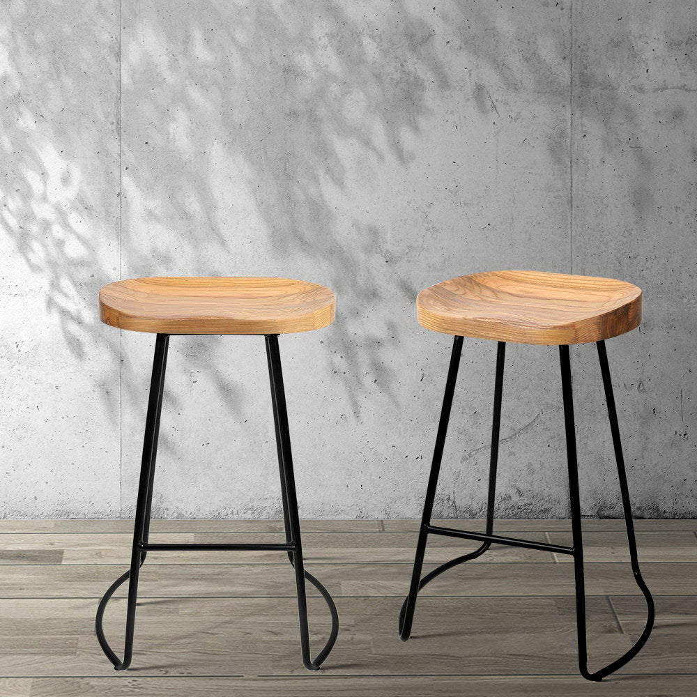 Trusty 2 x Wooden Backless Bar Stools - Natural 65cm - House Things Furniture > Bar Stools & Chairs