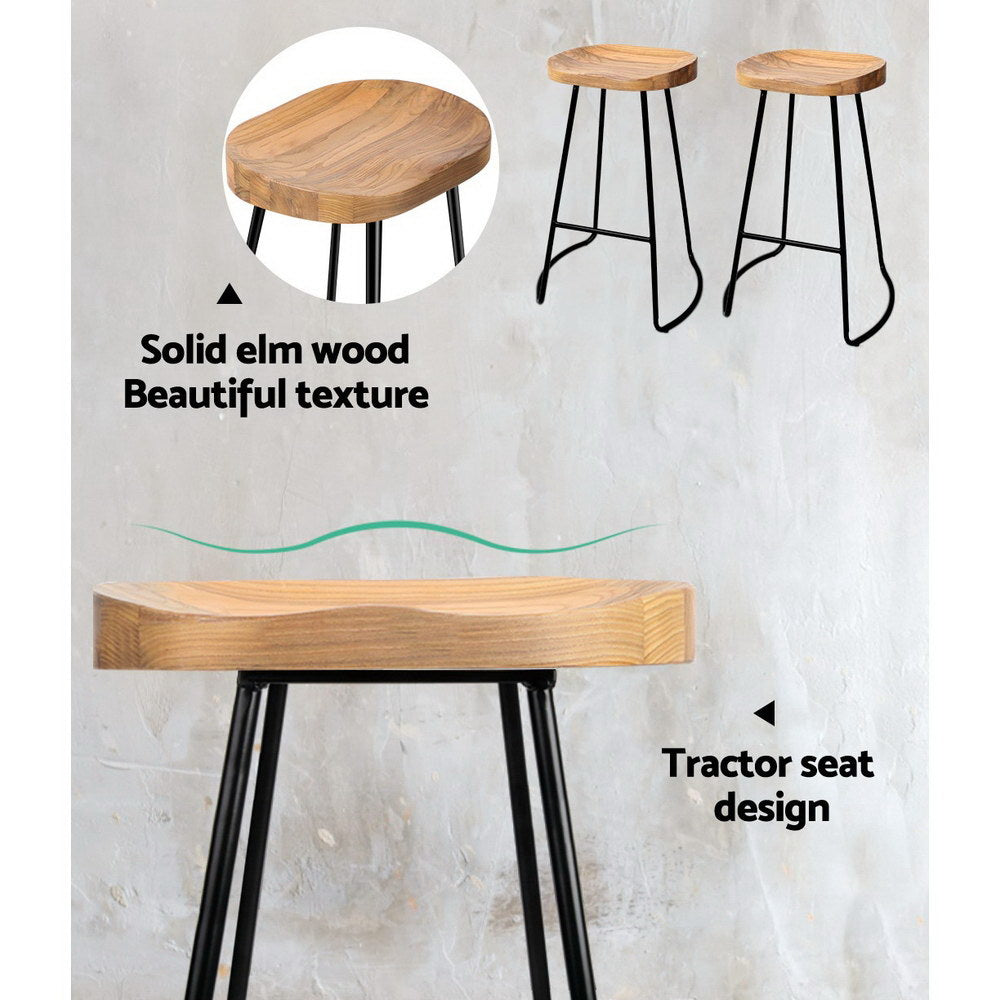 Jordany 2 x Wooden Backless Bar Stools - Natural 75cm - House Things Furniture > Bar Stools & Chairs
