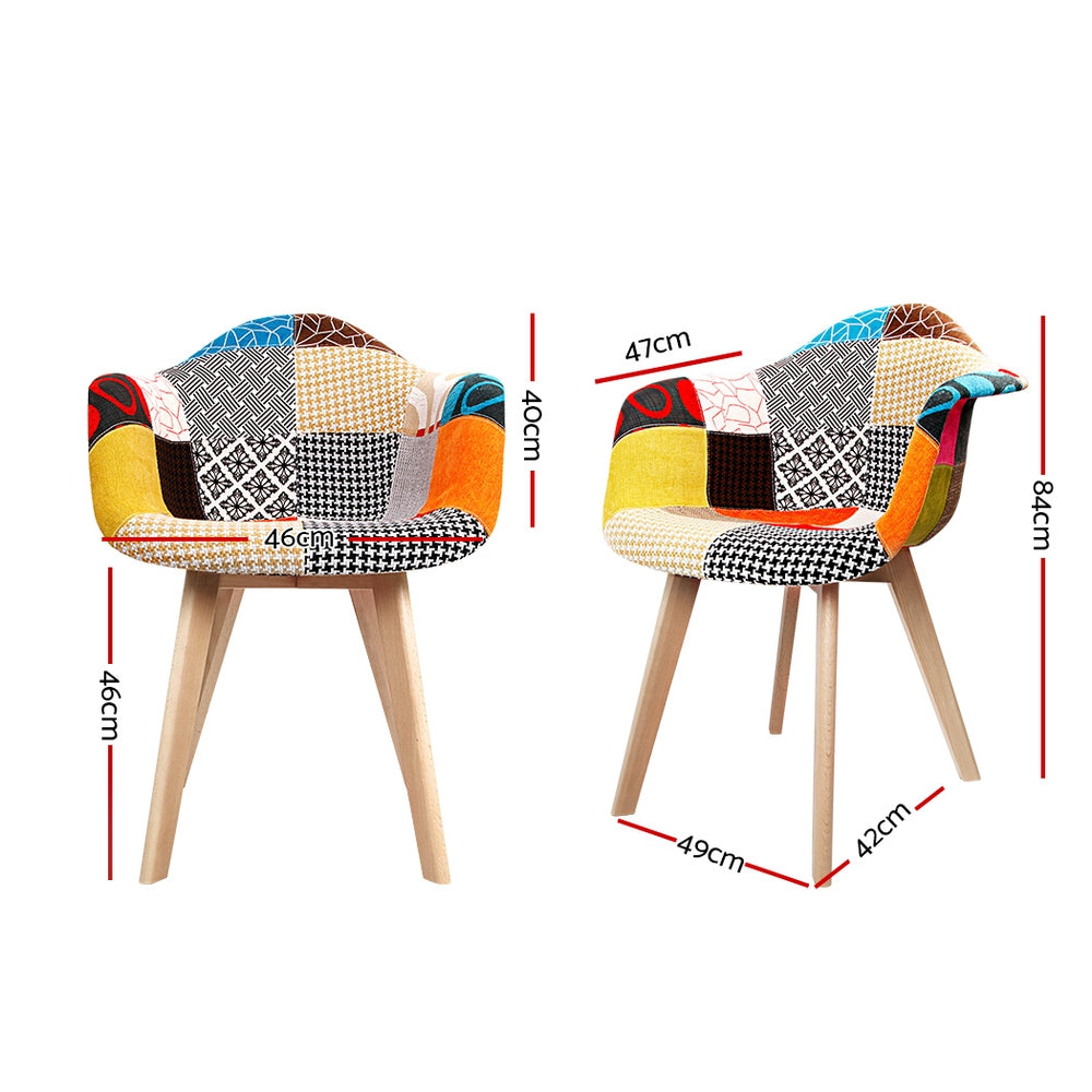 Set of 2 Patchwork Fabric Dining Chairs - House Things Furniture > Dining