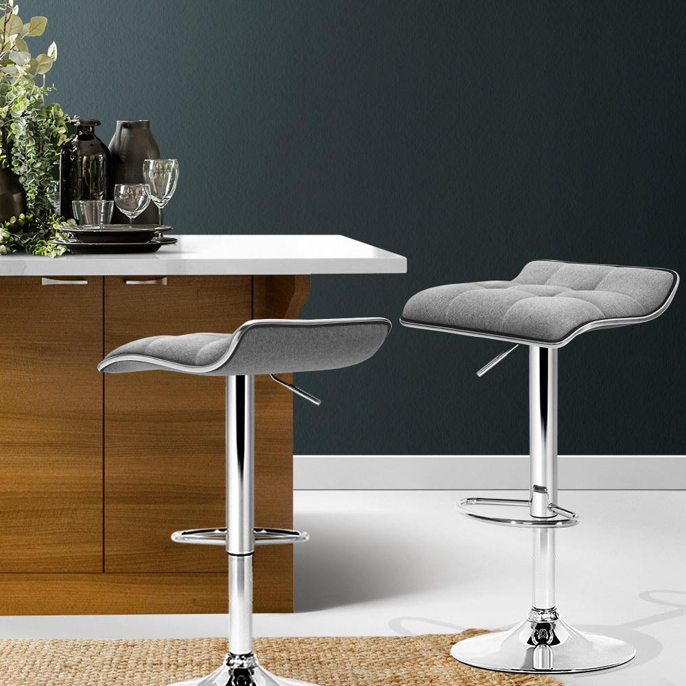 Bronson Gas Lift Grey Fabric Swivel Bar Stools Set of 2 - House Things Furniture > Bar Stools & Chairs