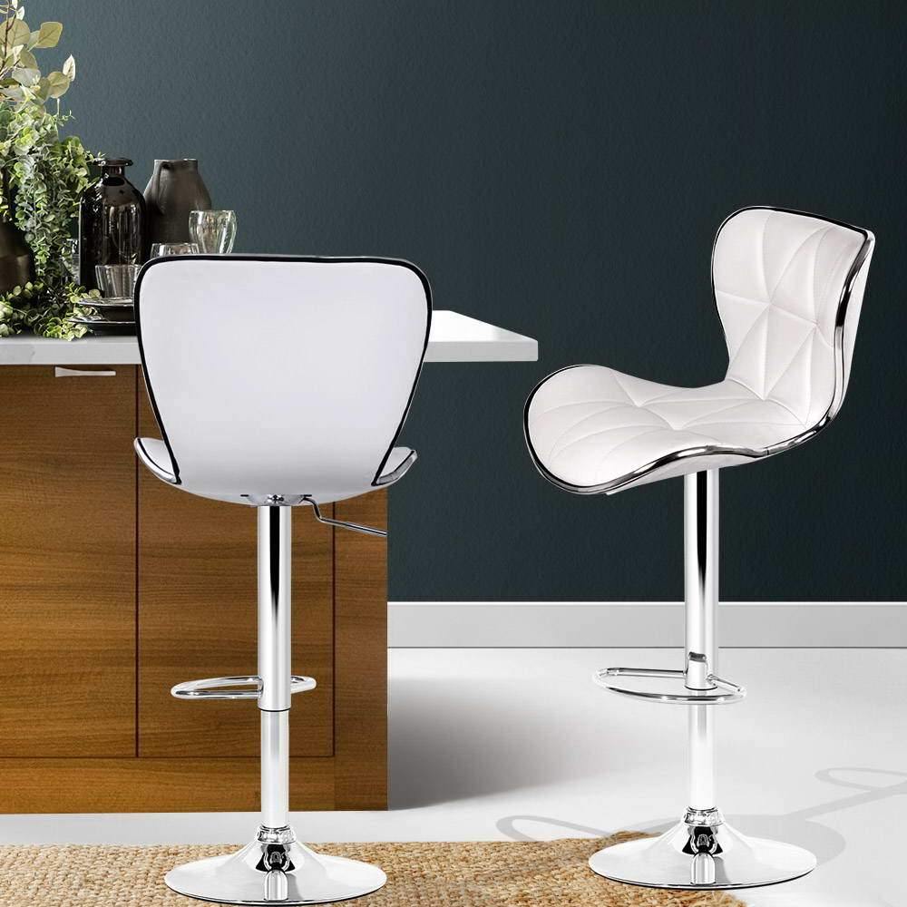 Snowy Set of 2 Leather Bar Stools - White - House Things Furniture > Bar Stools & Chairs