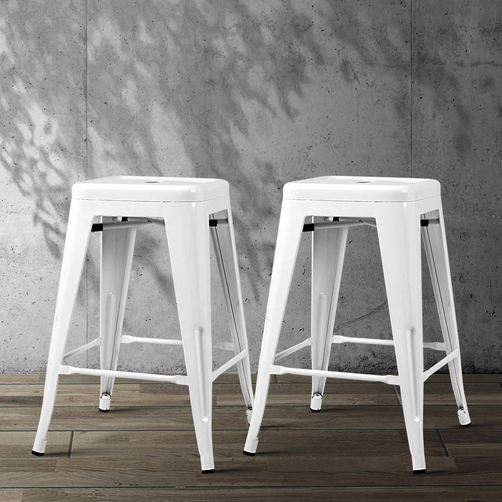4x Replica Tolix Bar Stools Metal Bar Stool Kitchen Cafe Chair 61cm Whit - House Things 
