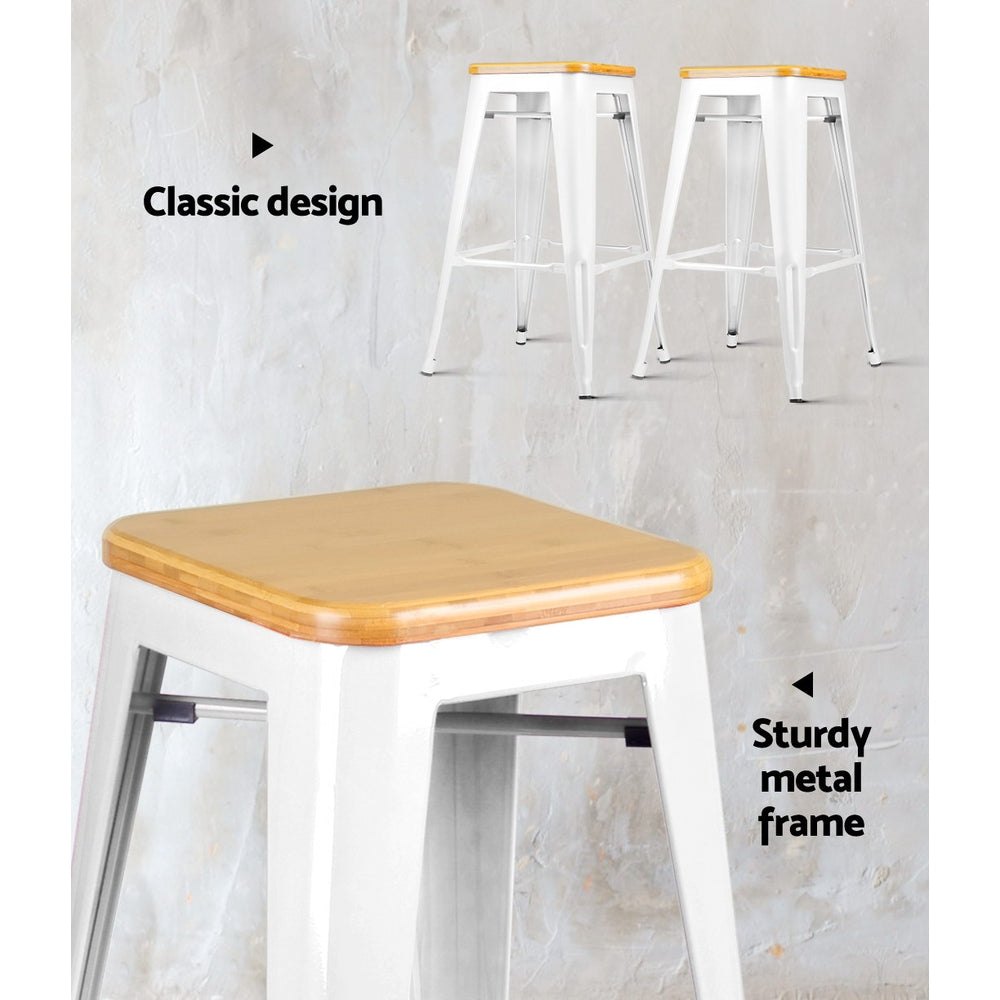 Set of 2 CHAIIKI Metal and Bamboo Bar Stools - White - House Things Furniture > Bar Stools & Chairs