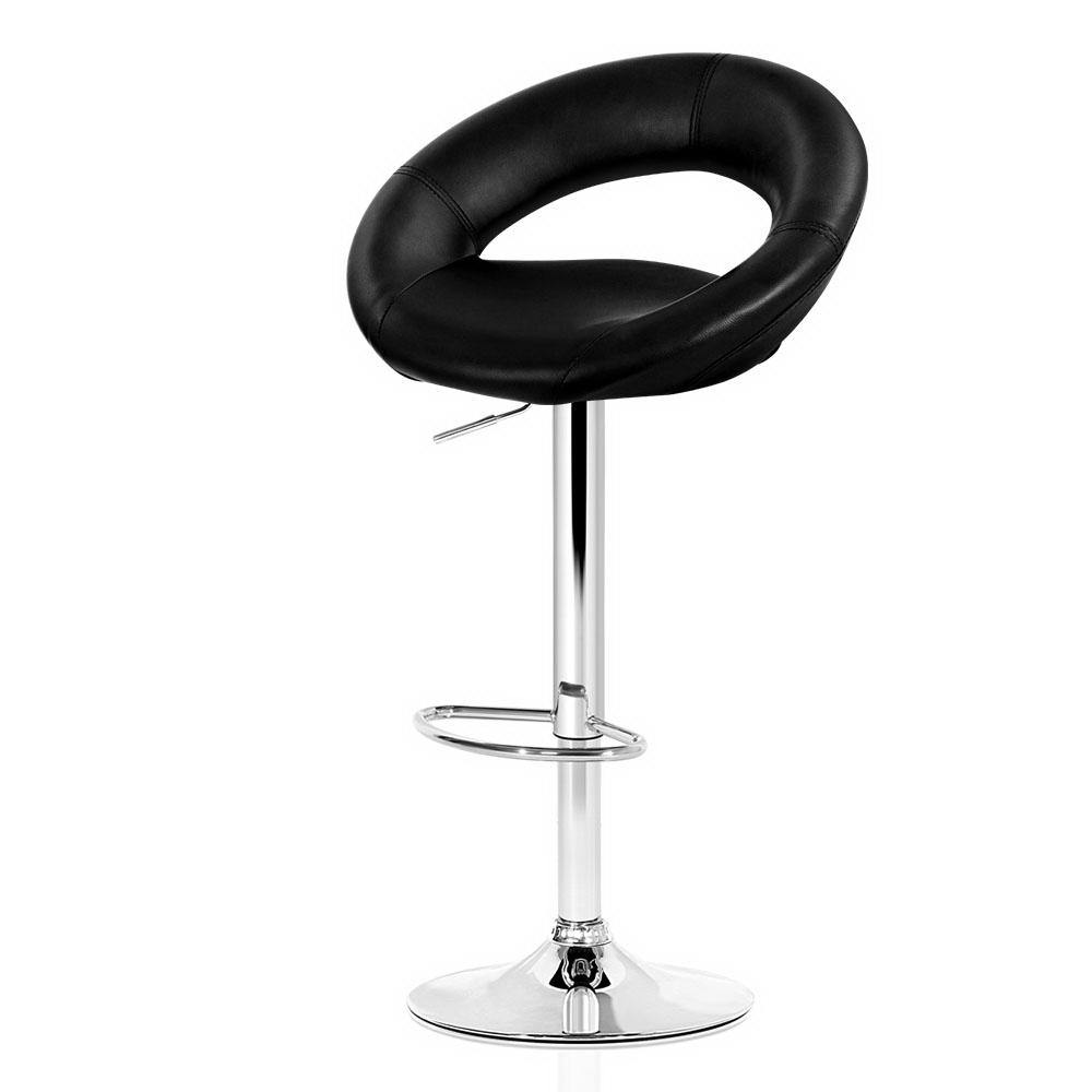 Stumpy Black Gas Lift Bar Stools Swivel Leather Chrome - Set of 2 - House Things Furniture > Bar Stools & Chairs