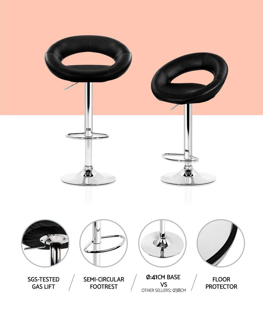Stumpy Black Gas Lift Bar Stools Swivel Leather Chrome - Set of 2 - House Things Furniture > Bar Stools & Chairs
