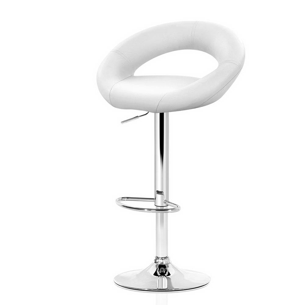Stumpy White Gas Lift Bar Stools Swivel Leather Chrome - Set of 2 - House Things Furniture > Bar Stools & Chairs