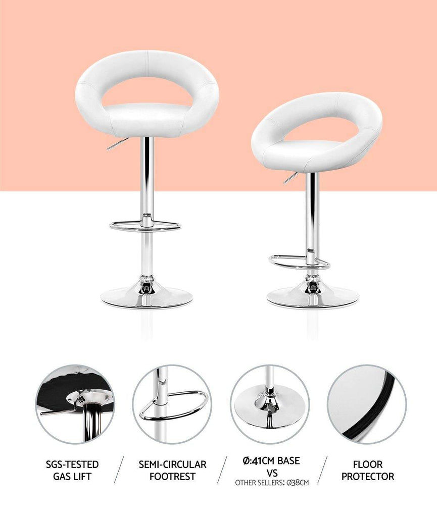 Stumpy White Gas Lift Bar Stools Swivel Leather Chrome - Set of 2 - House Things Furniture > Bar Stools & Chairs