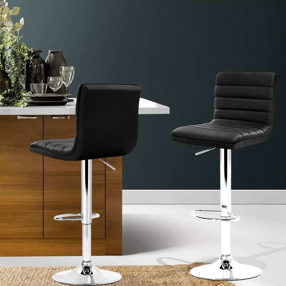 Arne Black Leather Swivel Bar Stools - Set of 2 - House Things Furniture > Bar Stools & Chairs