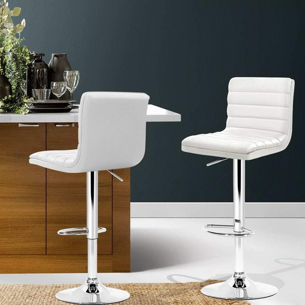 Joey White Leather Bar Stools Swivel Bar Gas Lift - Set of 2 - House Things Furniture > Bar Stools & Chairs