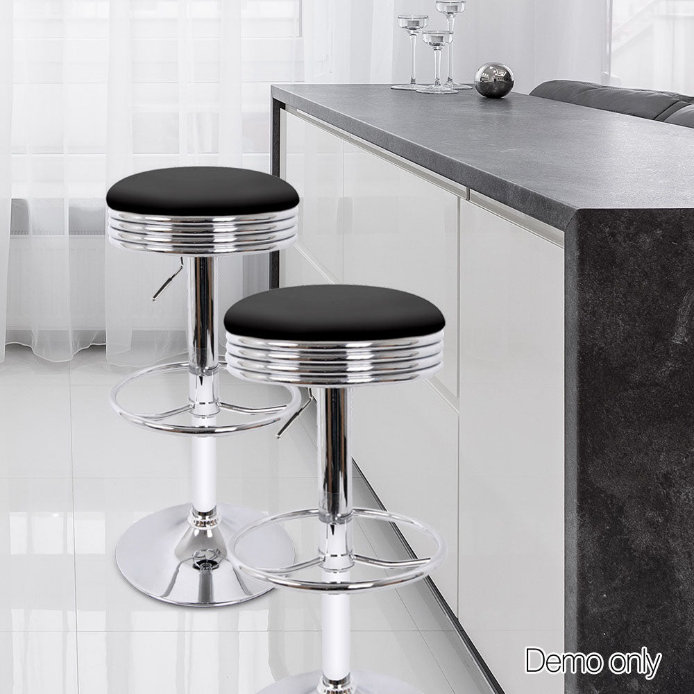 Sammy 2 PU Leather Backless Bar Stools - Black - House Things Furniture > Bar Stools & Chairs