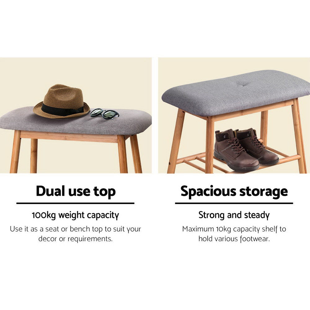 Shoe Rack Seat Bench Chair Shelf Organisers Bamboo Grey - House Things Furniture > Living Room