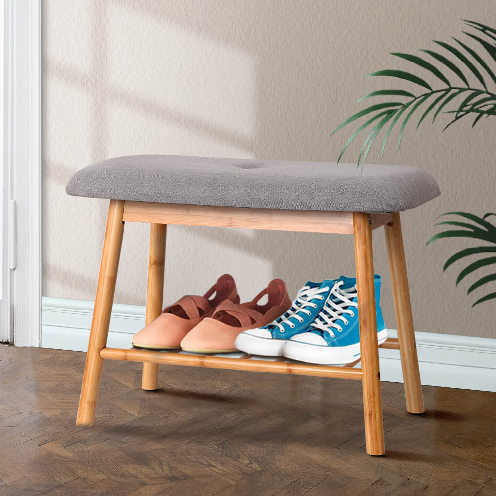 Shoe Rack Seat Bench Chair Shelf Organisers Bamboo Grey - House Things Furniture > Living Room