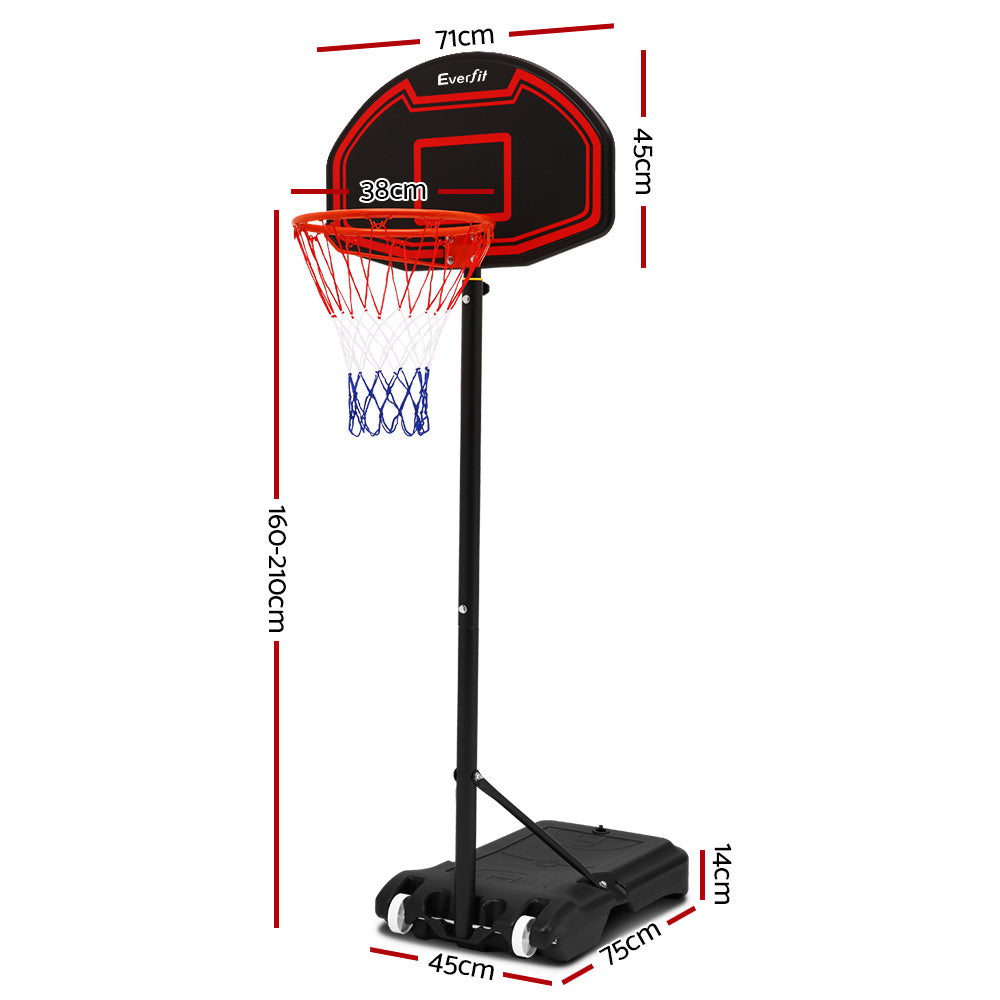 Everfit 2.1M Adjustable Portable Basketball Stand Hoop System Rim Black - House Things Sports & Fitness > Basketball & Accessories