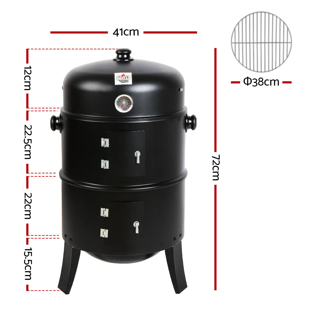 Grillz 3-in-1 Charcoal BBQ Smoker - Black - House Things Home & Garden > BBQ