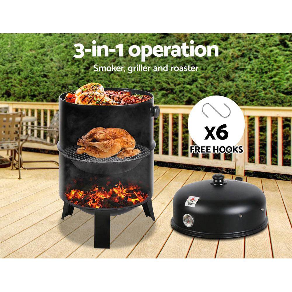 Grillz 3-in-1 Charcoal BBQ Smoker - Black - House Things Home & Garden > BBQ