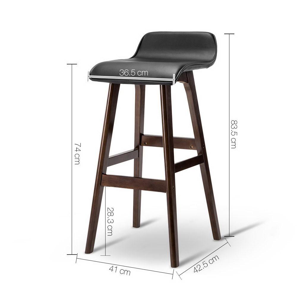 Set of 2 Demi Leather and Wood Bar Stool - Black - House Things Furniture > Bar Stools & Chairs