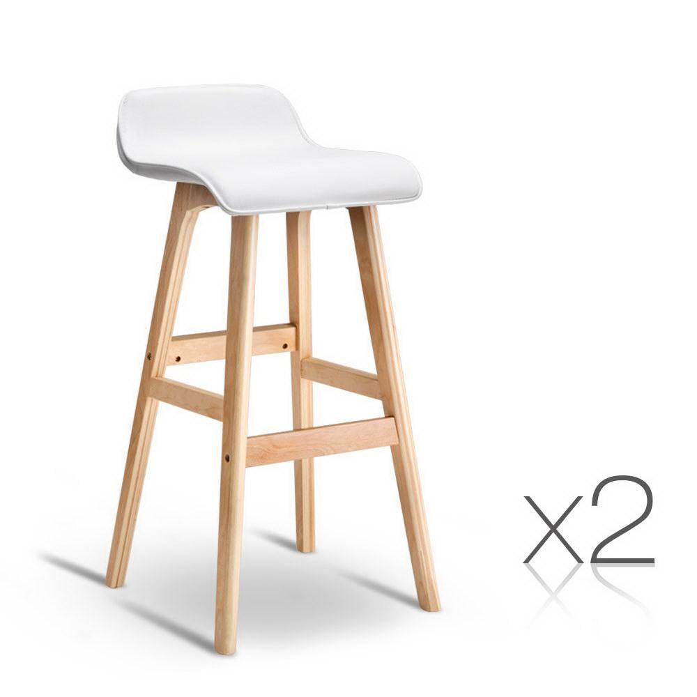 Set of 2 DEMI Leather and Wood Bar Stool - White - House Things Furniture > Bar Stools & Chairs